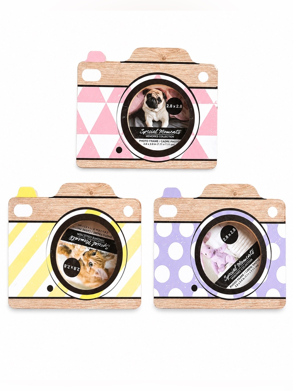 Set of 3 Camera Picture Frames Pastel Polka Dot Triangle NWT